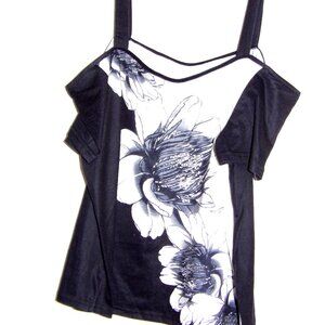 Shein Black And White Floral Print Tank Top Women Size Large  40/42
